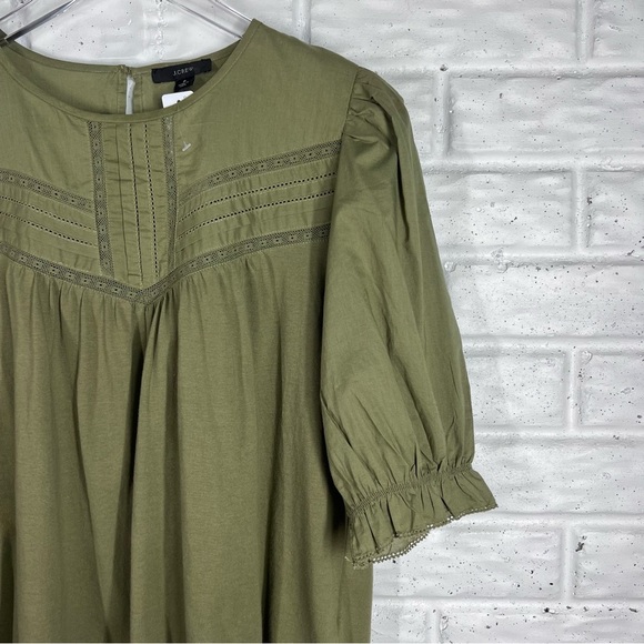 J.CREW Olive Green Detailed Puff Sleeve Cotton Blouse - Picture 3 of 6